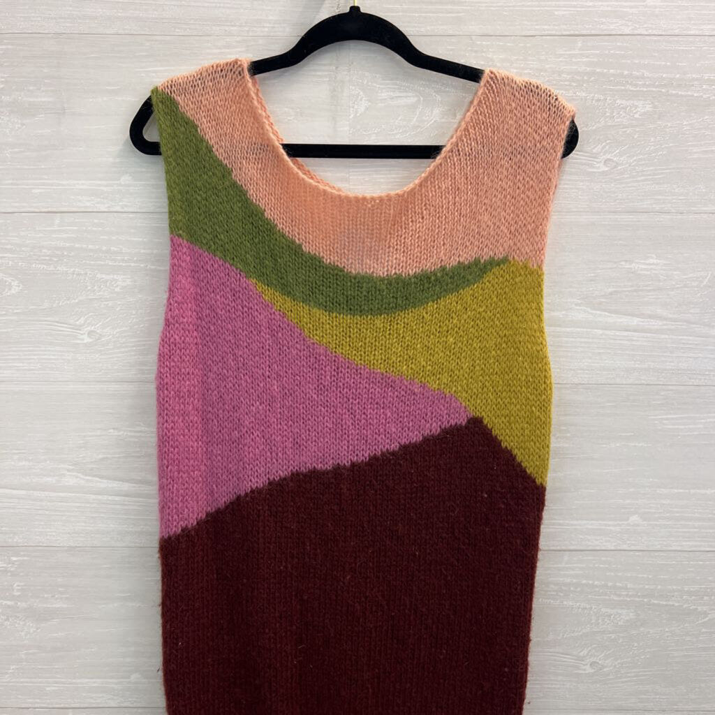Free People Pink/ Multi Color Block Knit Sleeveless Tunic Top Extra Small