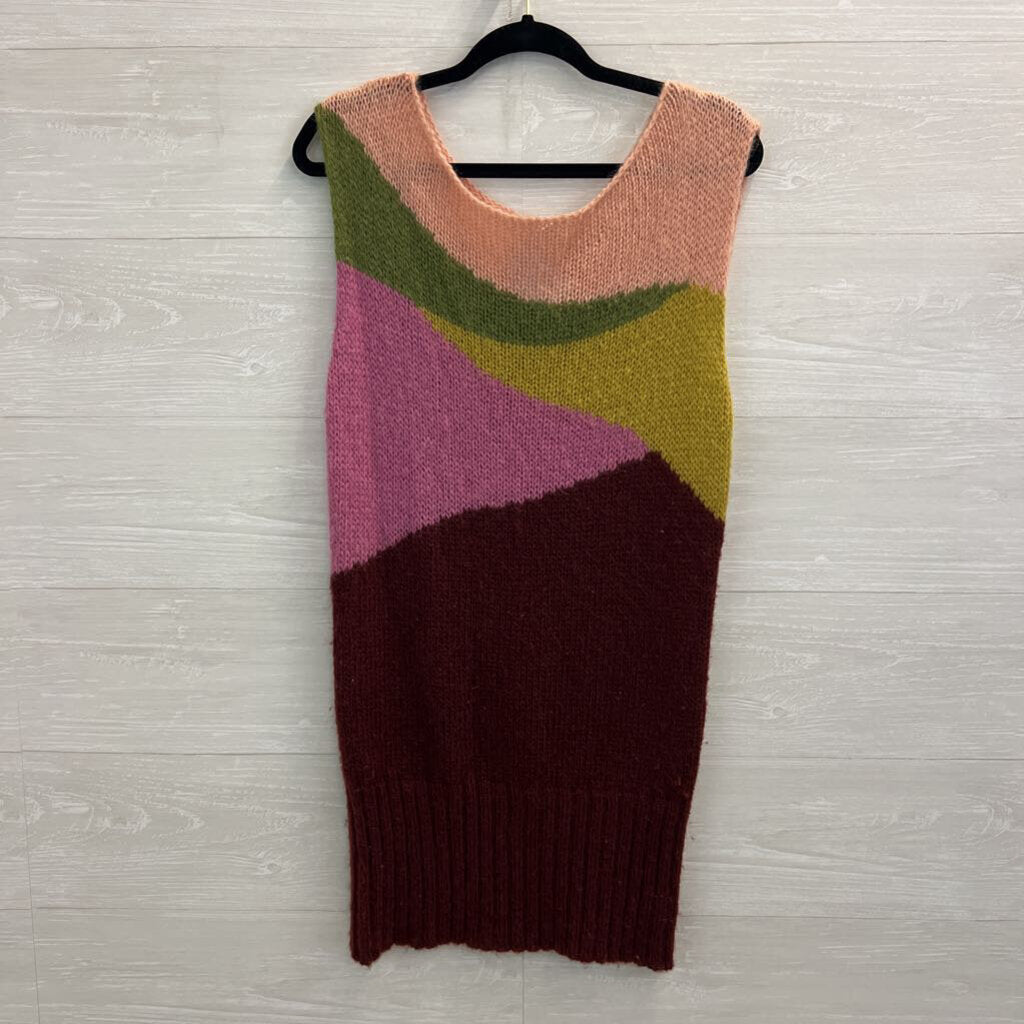 Free People Pink/ Multi Color Block Knit Sleeveless Tunic Top Extra Small