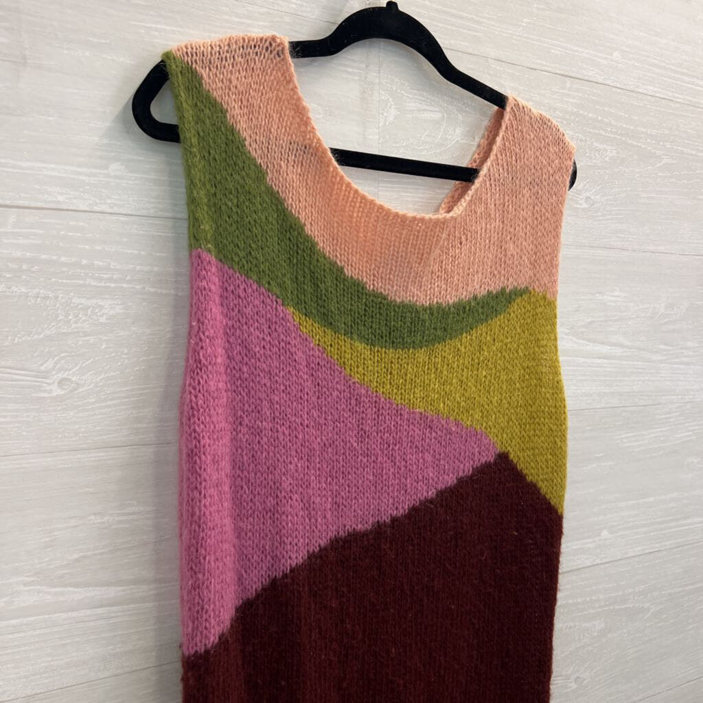 Free People Pink/ Multi Color Block Knit Sleeveless Tunic Top Extra Small