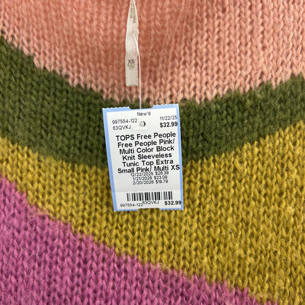 Free People Pink/ Multi Color Block Knit Sleeveless Tunic Top Extra Small