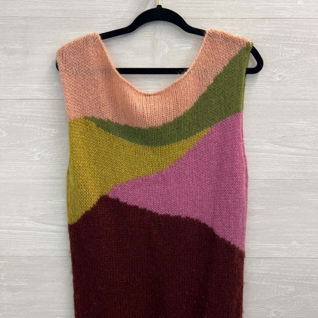 Free People Pink/ Multi Color Block Knit Sleeveless Tunic Top Extra Small