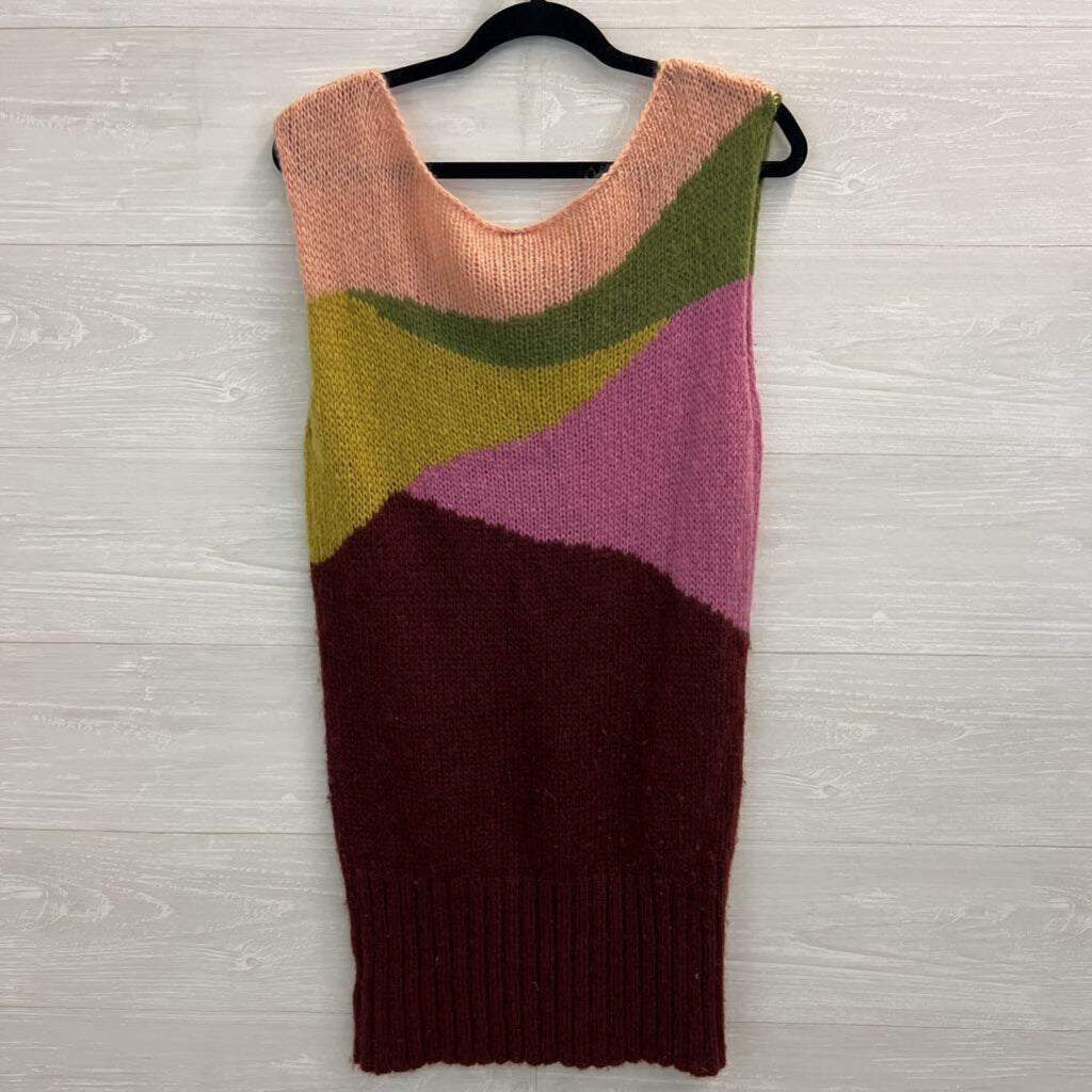 Free People Pink/ Multi Color Block Knit Sleeveless Tunic Top Extra Small