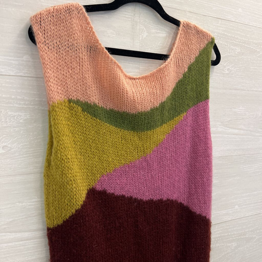 Free People Pink/ Multi Color Block Knit Sleeveless Tunic Top Extra Small