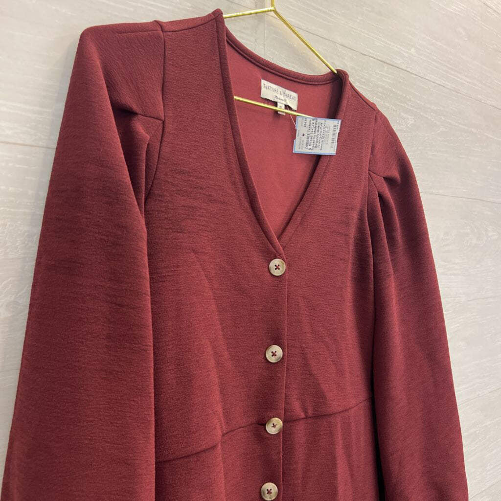Texture & Thread by Madewell Burgundy Button Front Long Puff Sleeve Dress Extra Small