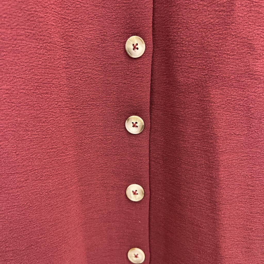 Texture & Thread by Madewell Burgundy Button Front Long Puff Sleeve Dress Extra Small