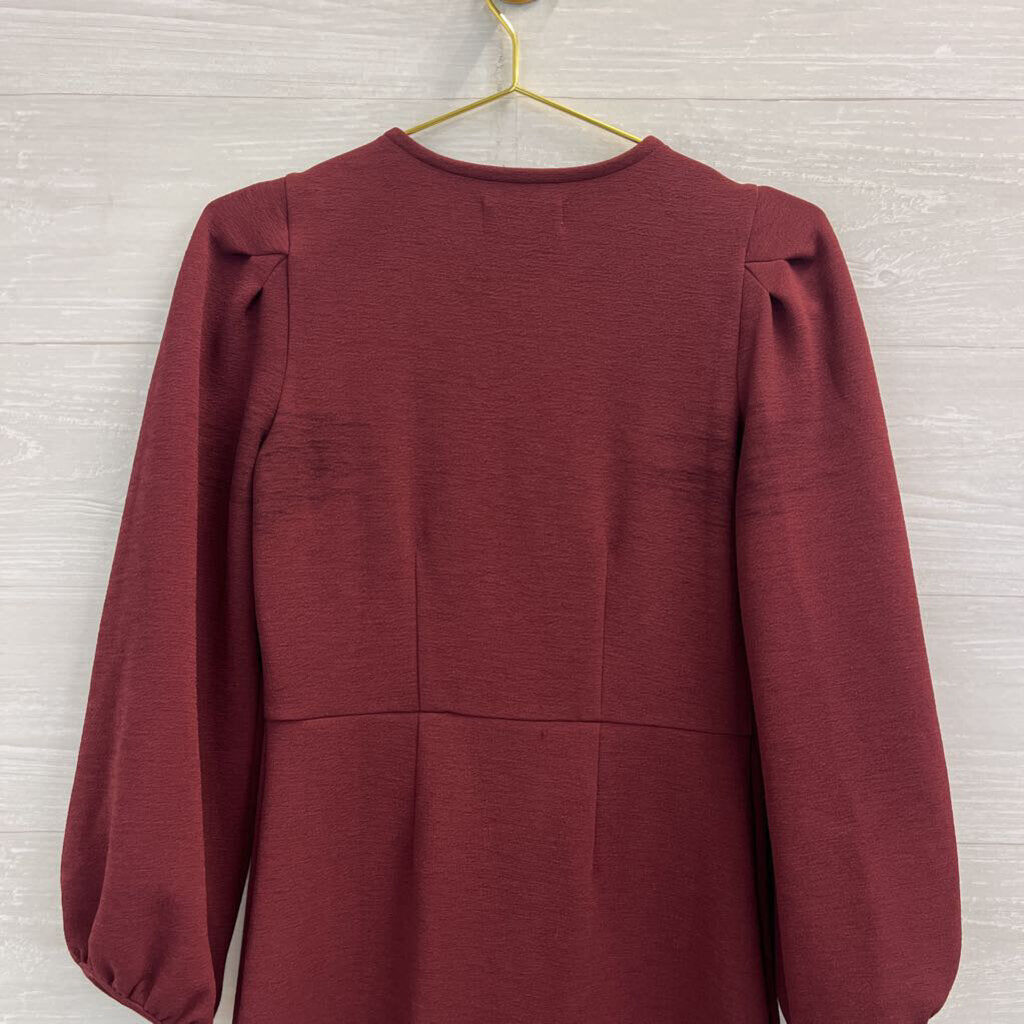 Texture & Thread by Madewell Burgundy Button Front Long Puff Sleeve Dress Extra Small