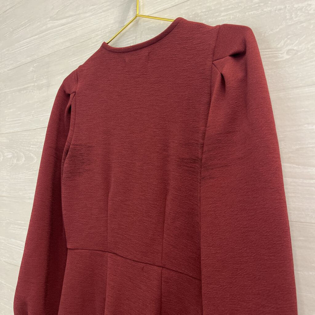 Texture & Thread by Madewell Burgundy Button Front Long Puff Sleeve Dress Extra Small