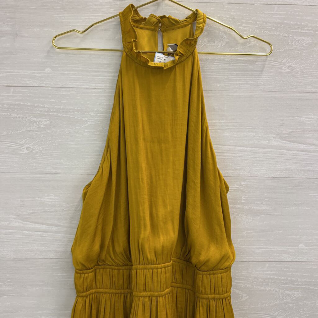 Nine West Olive Green Silky Ruffle Mock Neck Sleeveless Top XXL