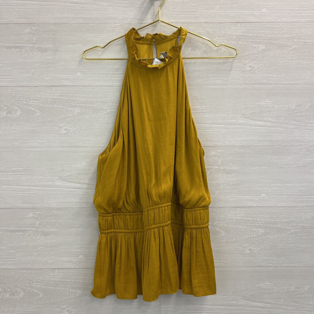 Nine West Olive Green Silky Ruffle Mock Neck Sleeveless Top XXL
