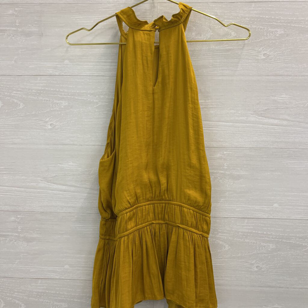 Nine West Olive Green Silky Ruffle Mock Neck Sleeveless Top XXL