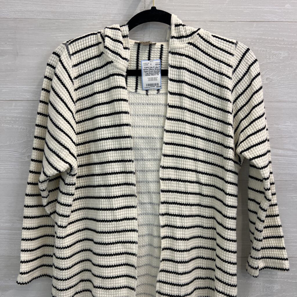 Lilla P White/ Black Striped Open Front Hooded Top Extra Small