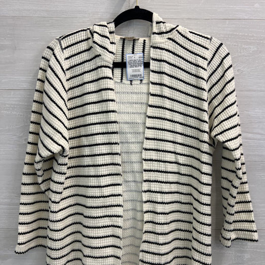 Lilla P White/ Black Striped Open Front Hooded Top Extra Small