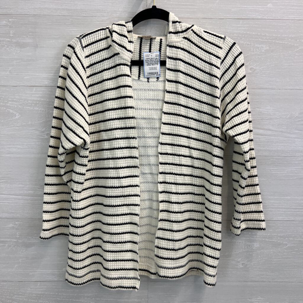 Lilla P White/ Black Striped Open Front Hooded Top Extra Small