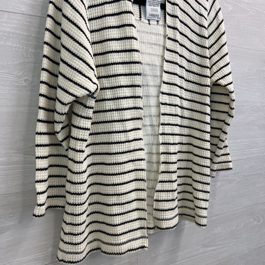 Lilla P White/ Black Striped Open Front Hooded Top Extra Small