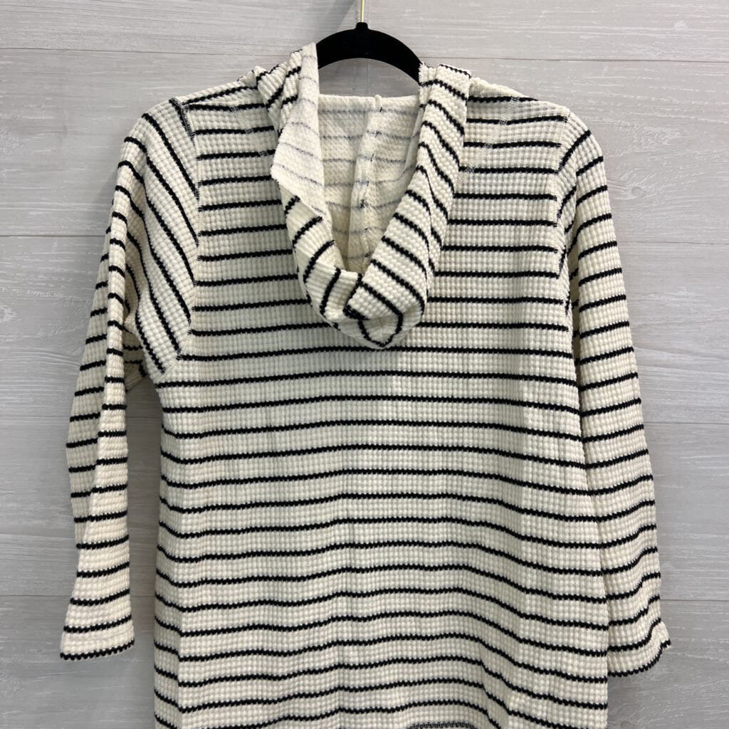 Lilla P White/ Black Striped Open Front Hooded Top Extra Small