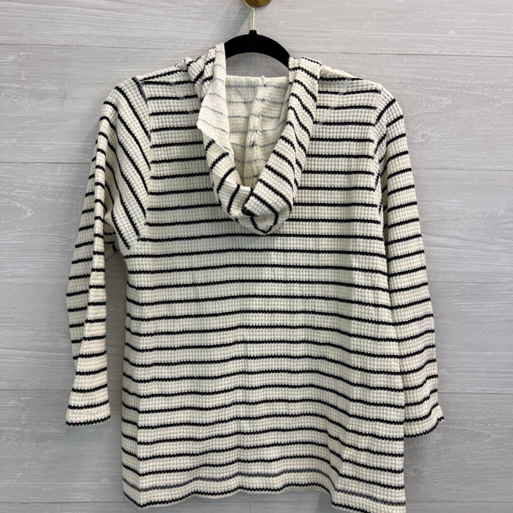 Lilla P White/ Black Striped Open Front Hooded Top Extra Small