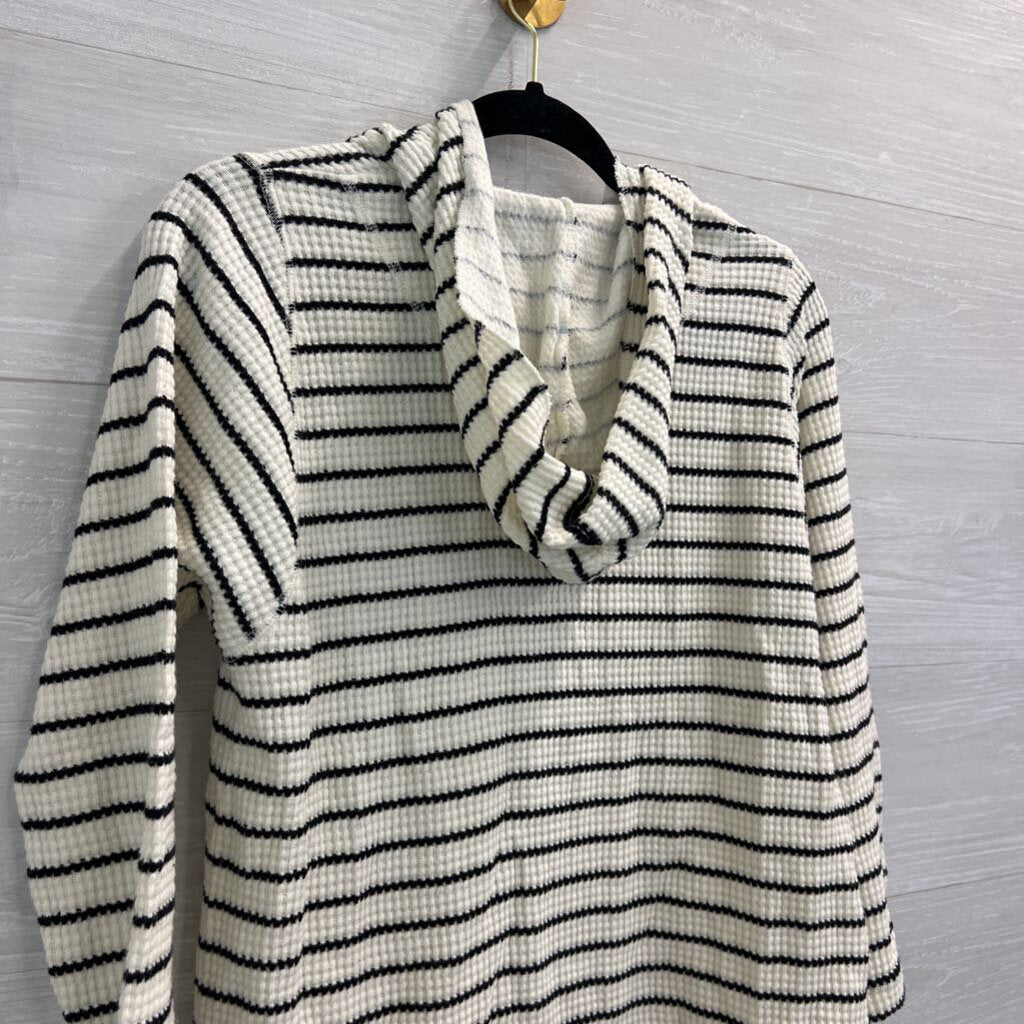 Lilla P White/ Black Striped Open Front Hooded Top Extra Small
