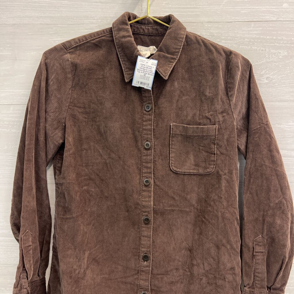 J Crew Brown Corduroy Long Sleeve Button Down Top 4 Petite