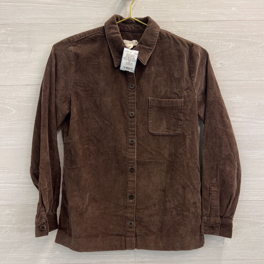 J Crew Brown Corduroy Long Sleeve Button Down Top 4 Petite