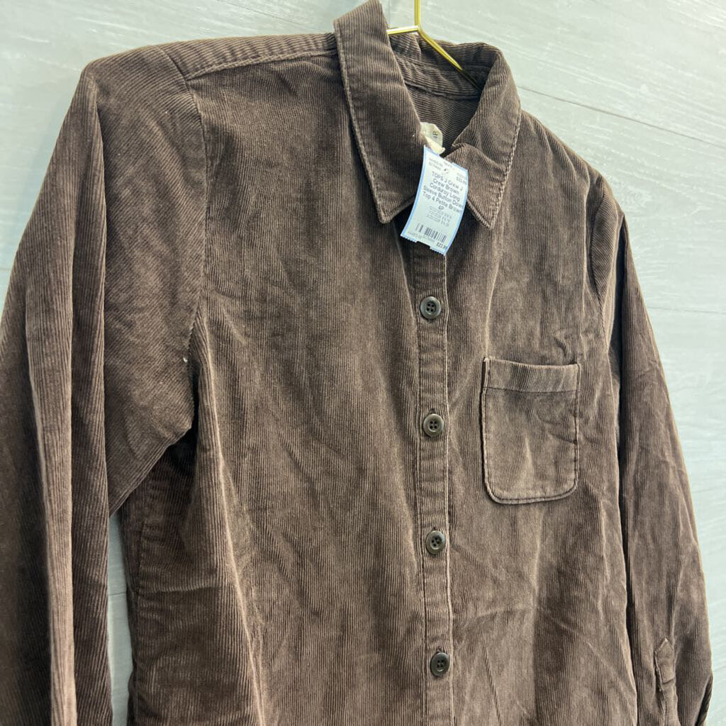 J Crew Brown Corduroy Long Sleeve Button Down Top 4 Petite