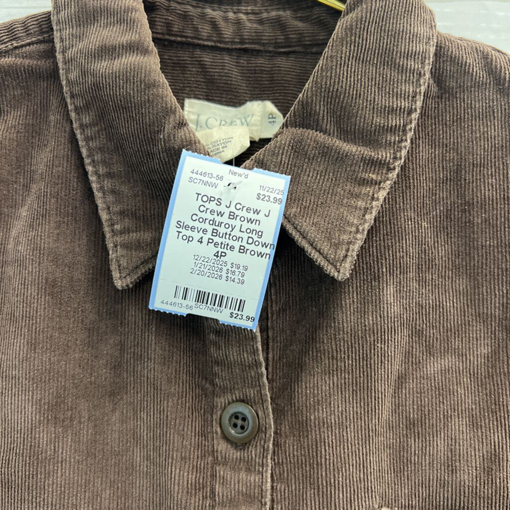 J Crew Brown Corduroy Long Sleeve Button Down Top 4 Petite
