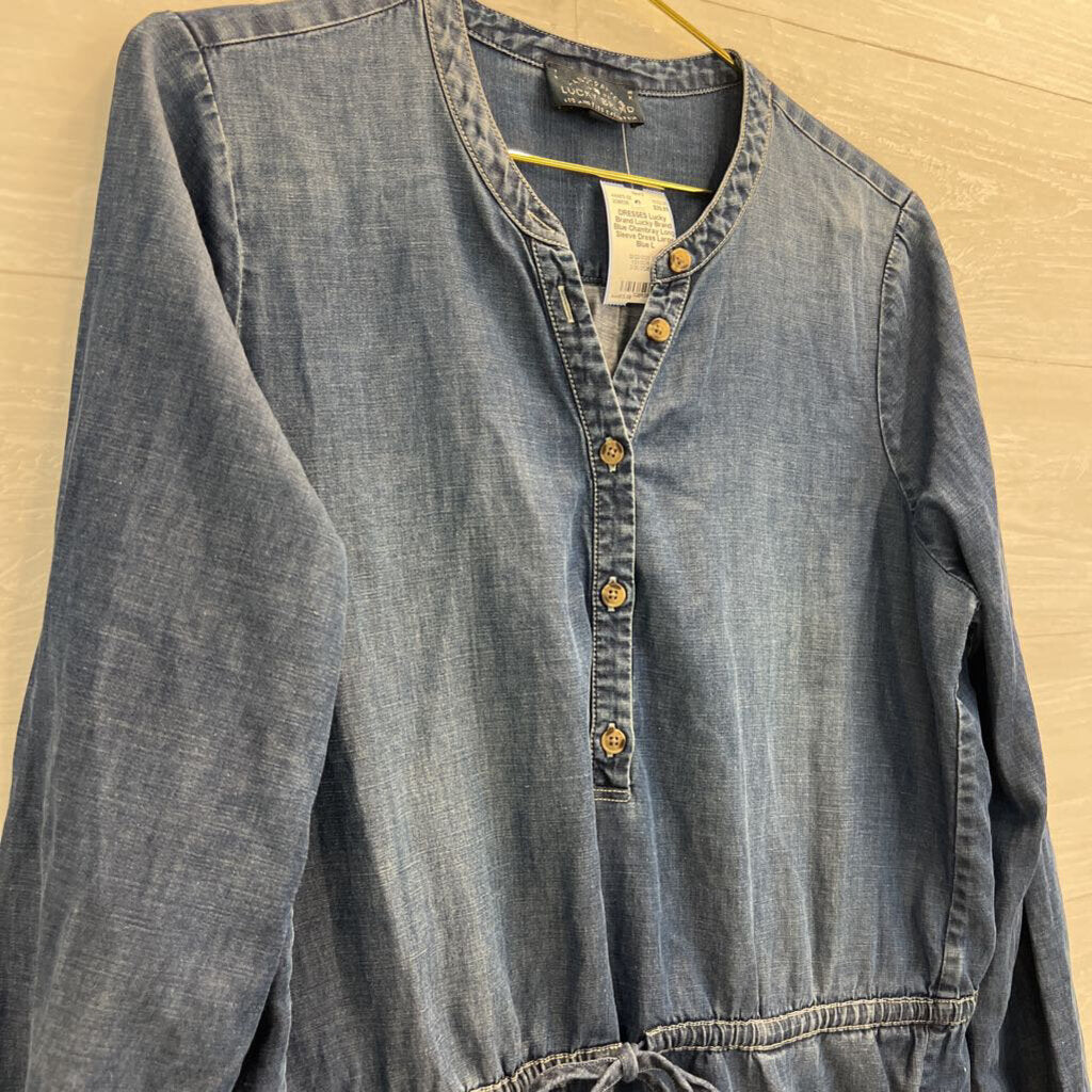 Lucky Brand Blue Chambray Long Sleeve Dress Large