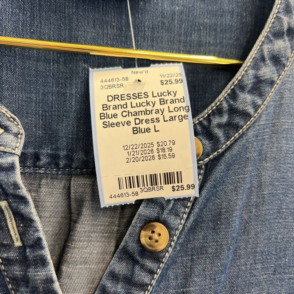 Lucky Brand Blue Chambray Long Sleeve Dress Large