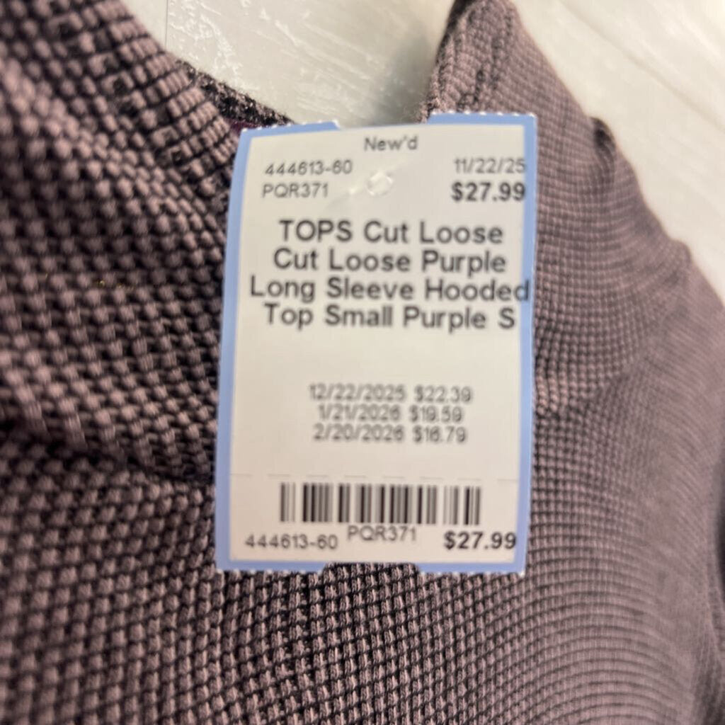Cut Loose Purple Long Sleeve Hooded Top Small