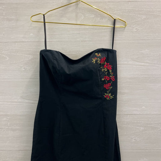 Express Black/ Red Embroidered Flower Strapless Dress 9/10