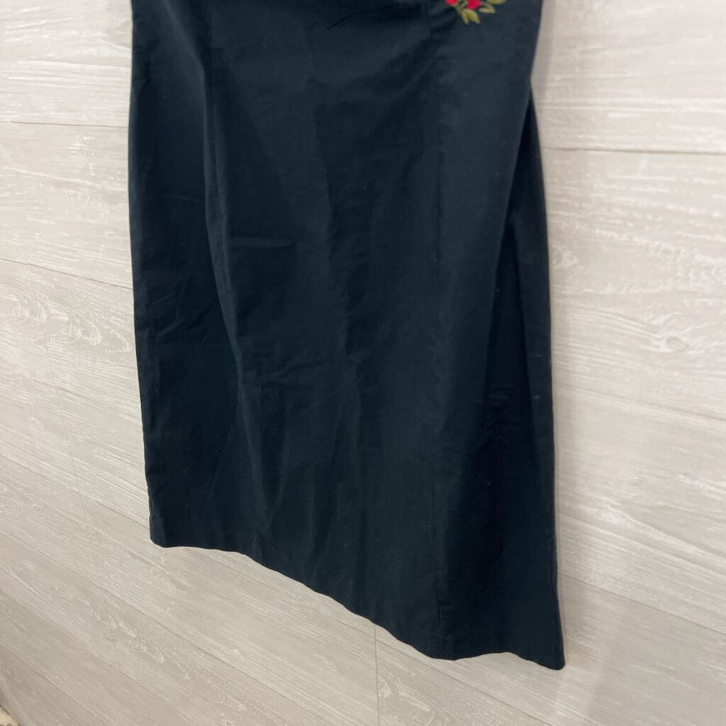Express Black/ Red Embroidered Flower Strapless Dress 9/10