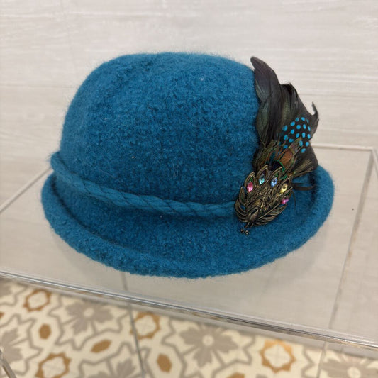 Barbara Bell Blue Feather Detail Hat One Size