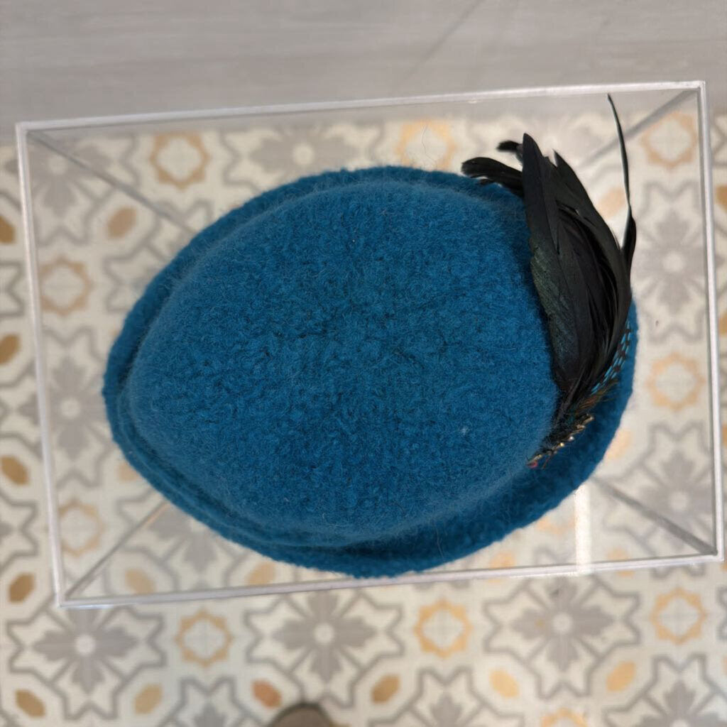 Barbara Bell Blue Feather Detail Hat One Size