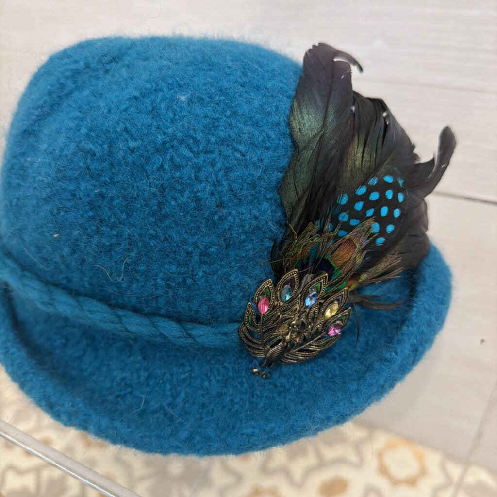 Barbara Bell Blue Feather Detail Hat One Size