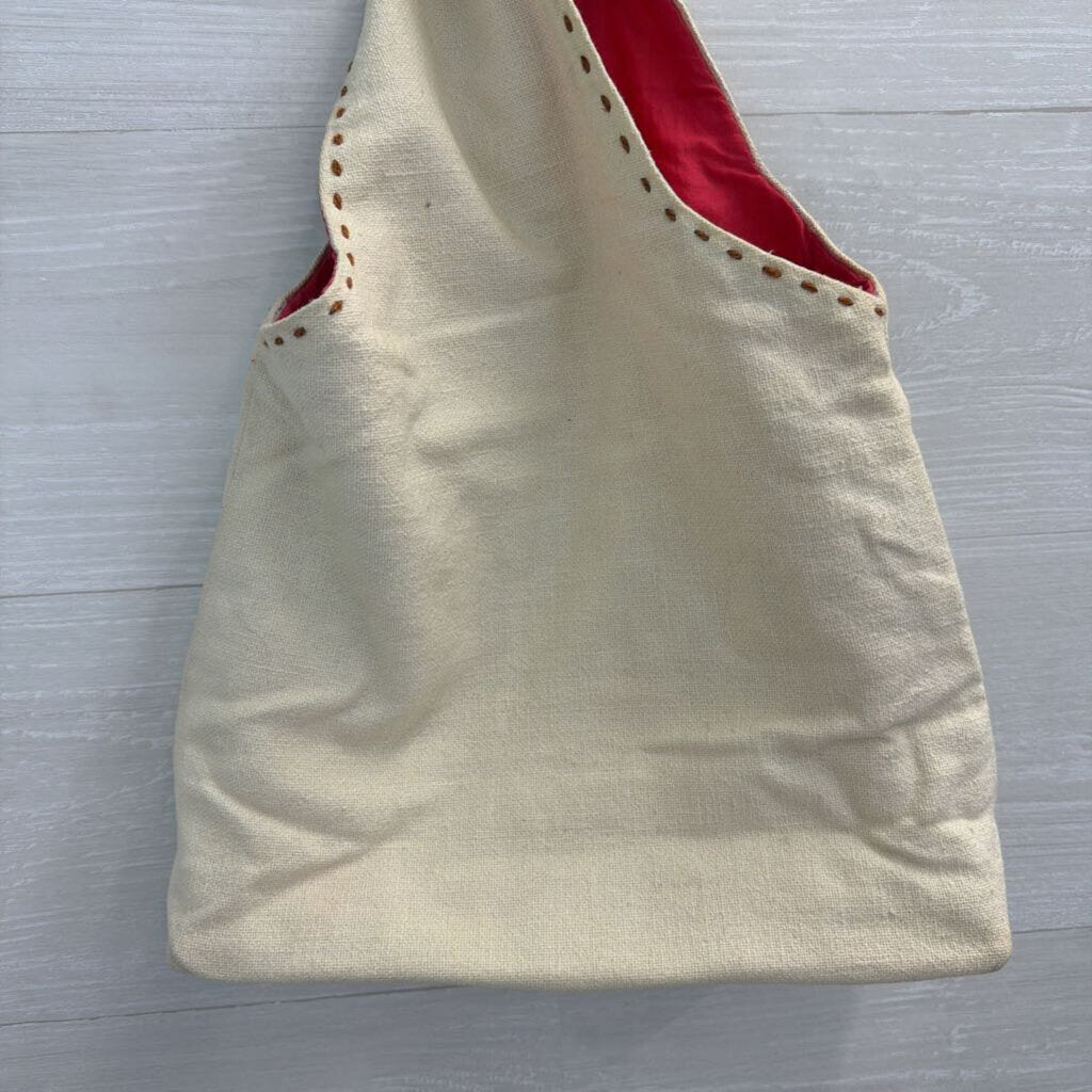 Cream/ Multi Embroidered Canvas Purse