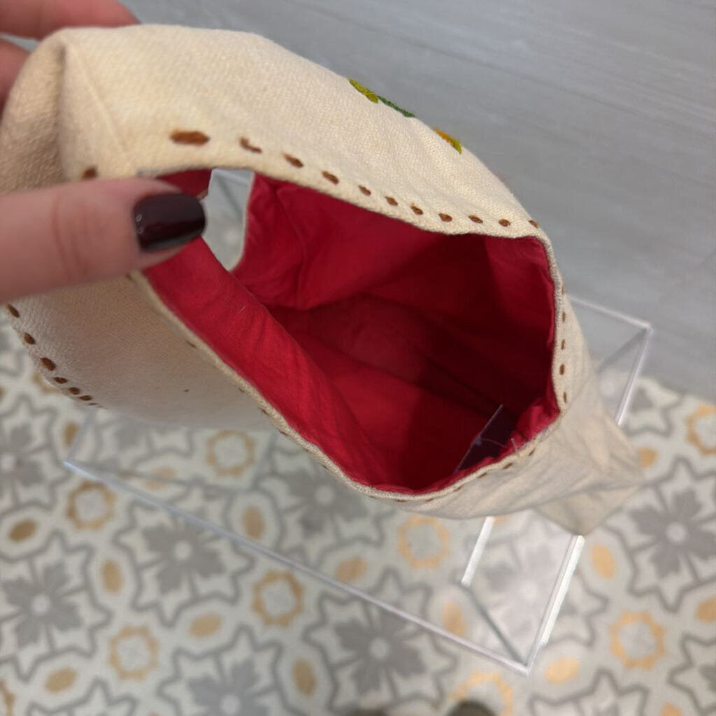 Cream/ Multi Embroidered Canvas Purse