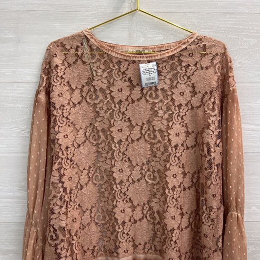 Gimmicks Pink Lace Long Bell Sleeve Top Extra Large