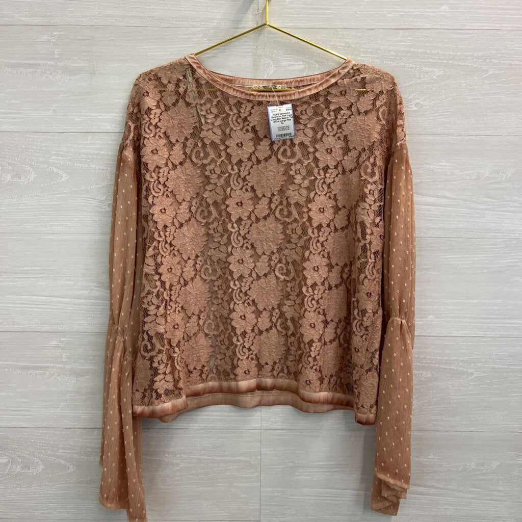 Gimmicks Pink Lace Long Bell Sleeve Top Extra Large