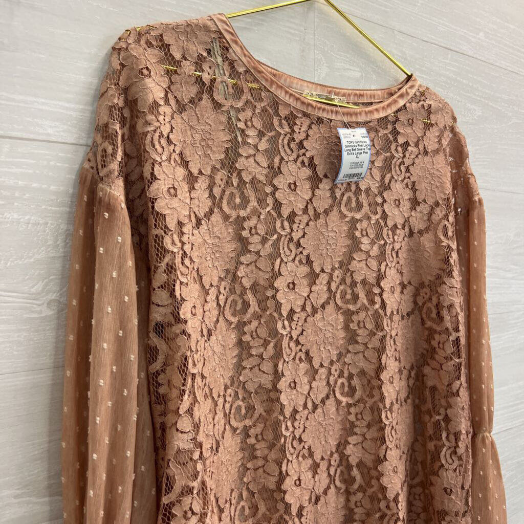 Gimmicks Pink Lace Long Bell Sleeve Top Extra Large