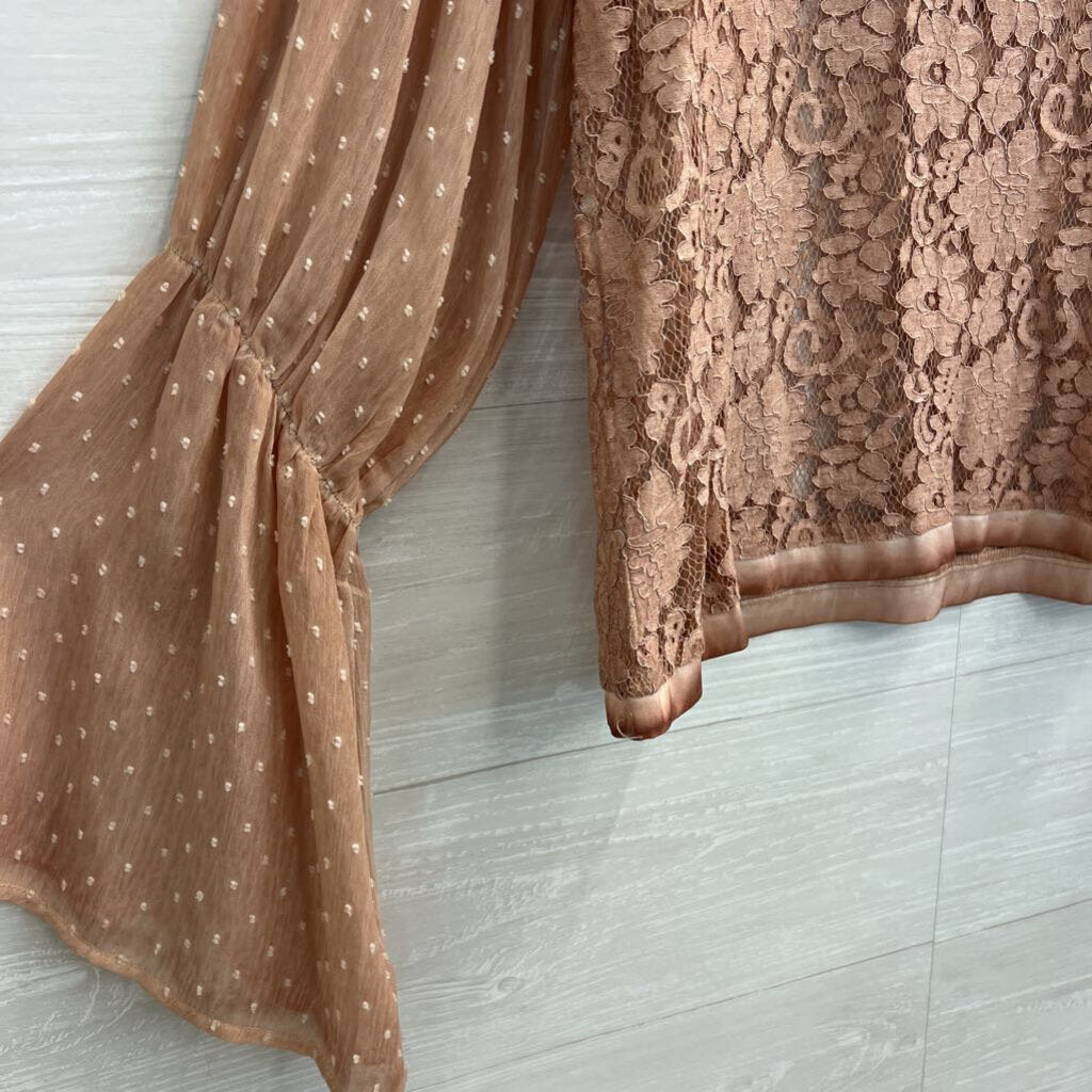 Gimmicks Pink Lace Long Bell Sleeve Top Extra Large