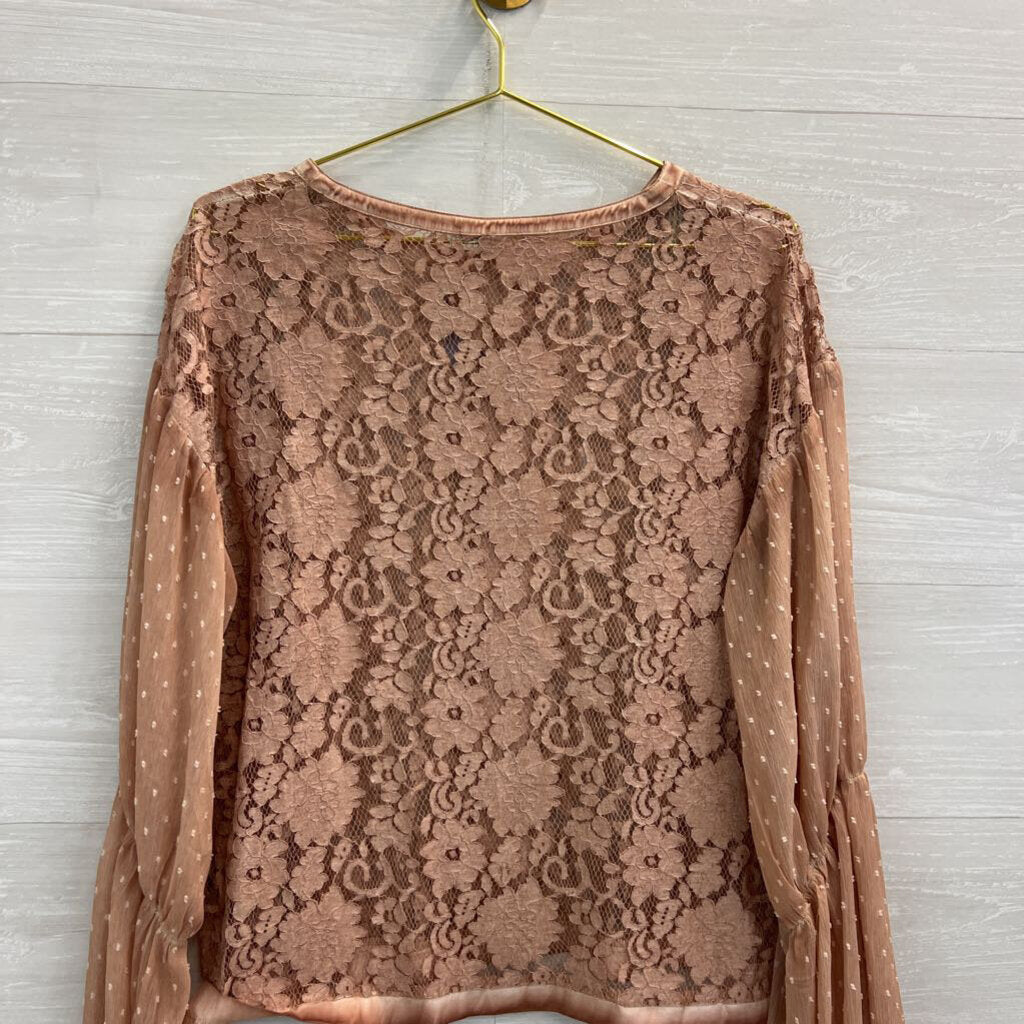 Gimmicks Pink Lace Long Bell Sleeve Top Extra Large