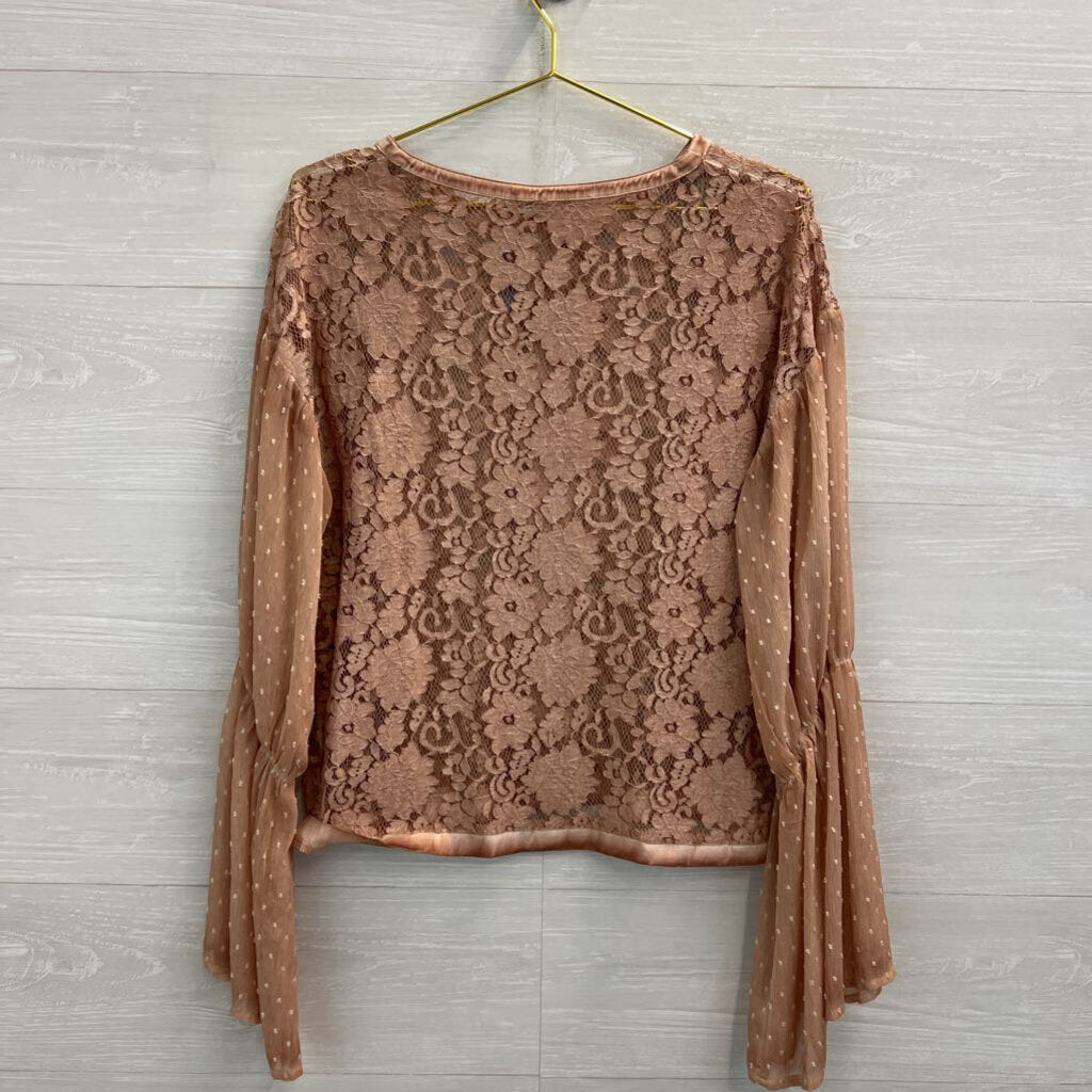 Gimmicks Pink Lace Long Bell Sleeve Top Extra Large