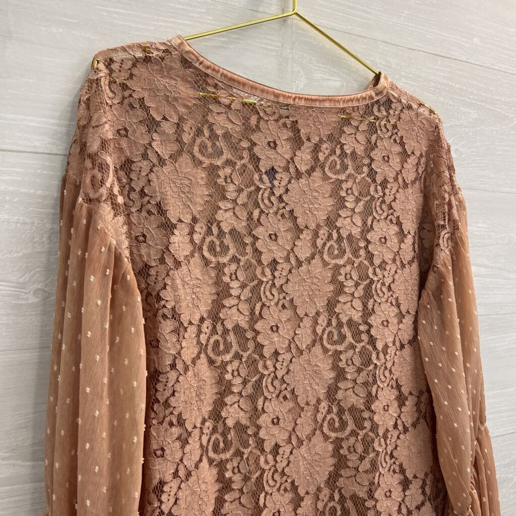 Gimmicks Pink Lace Long Bell Sleeve Top Extra Large