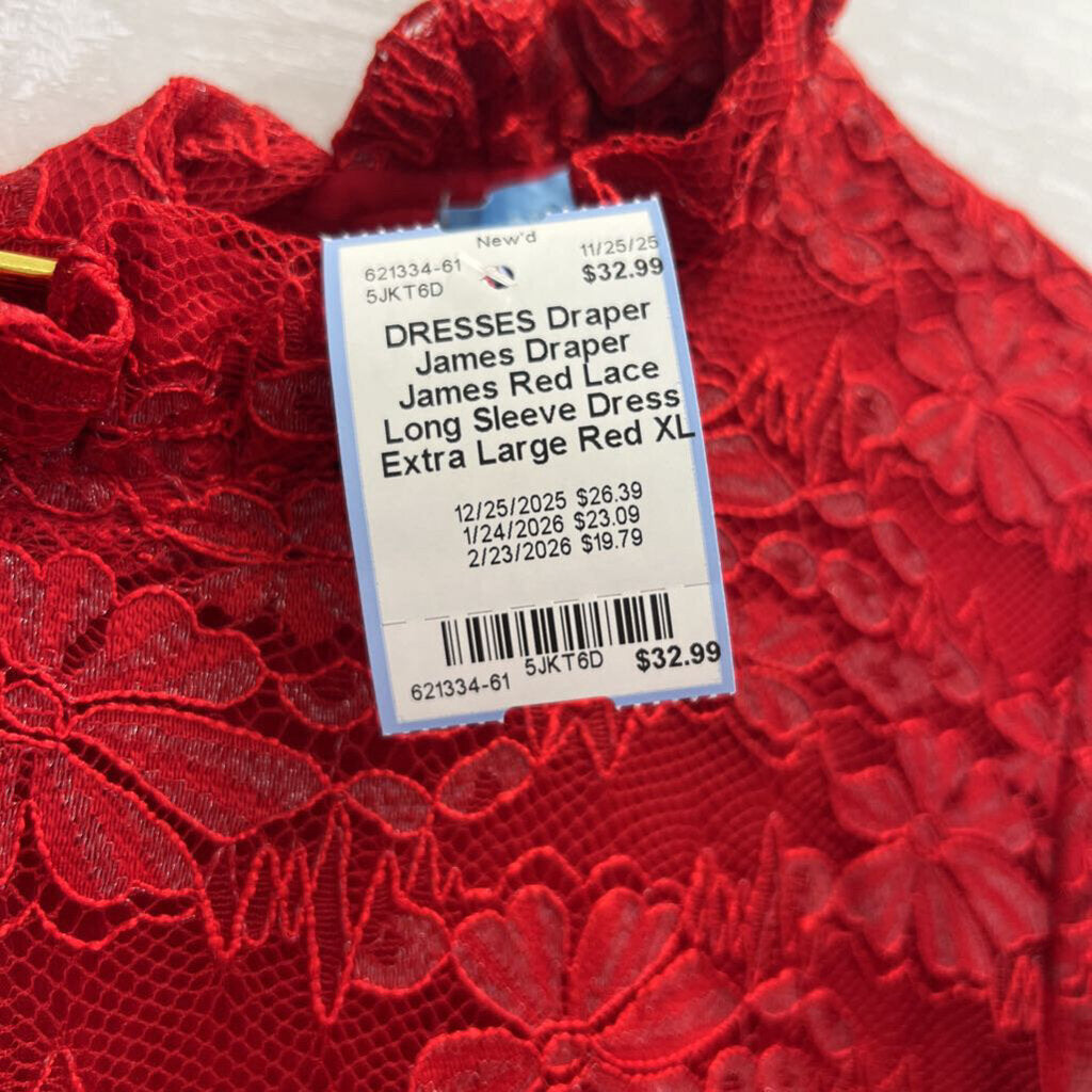 Draper James Red Lace Long Sleeve Dress Extra Large