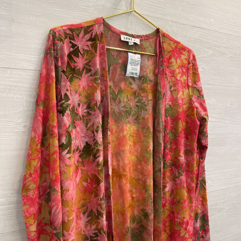 Love J Pink/ Multi Print Long Sleeve Open Front Top Medium