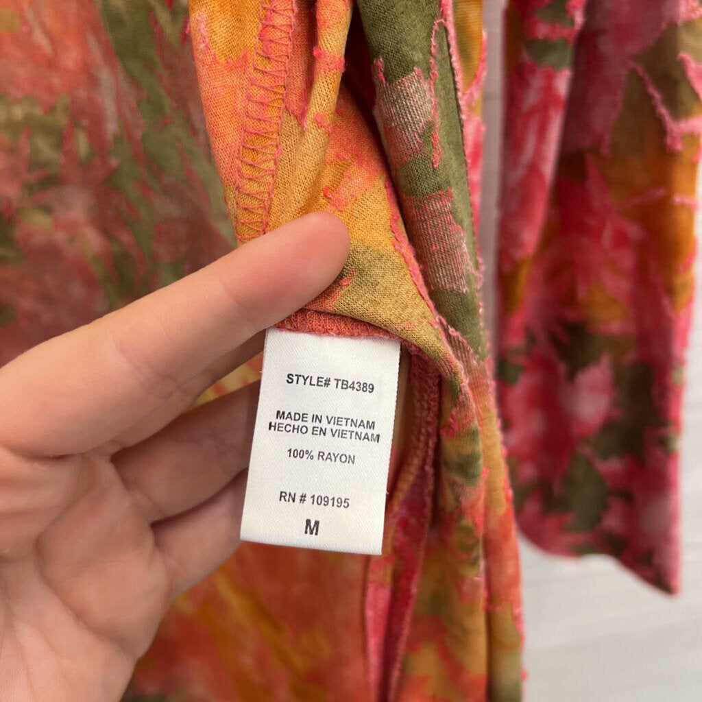 Love J Pink/ Multi Print Long Sleeve Open Front Top Medium