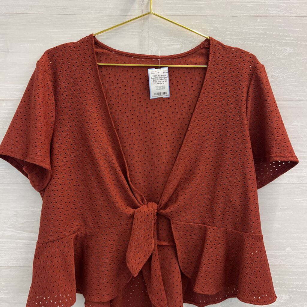 Burnt Orange Short Sleeve Open Tie Front Top Large