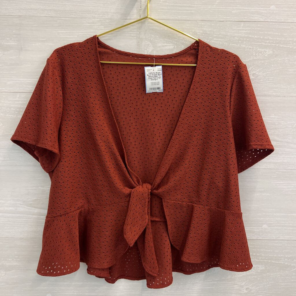 Burnt Orange Short Sleeve Open Tie Front Top Large