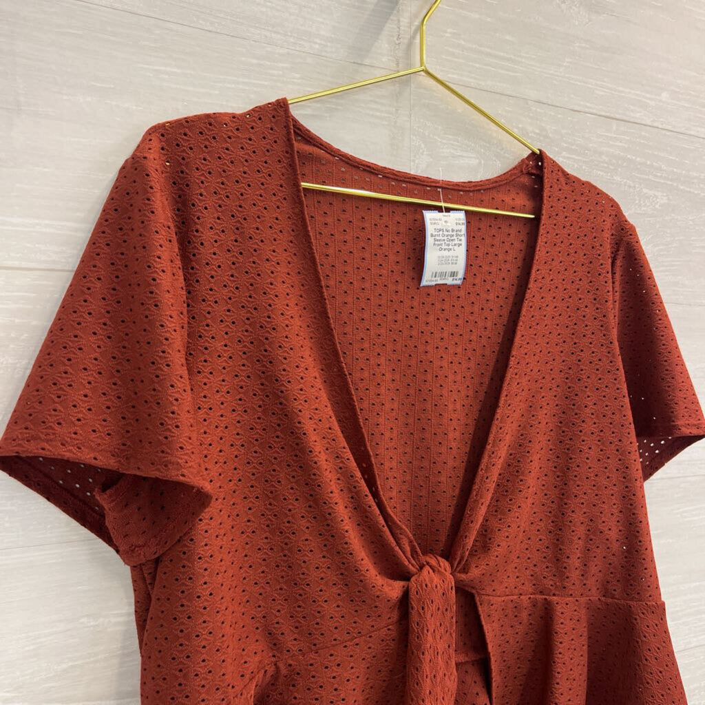 Burnt Orange Short Sleeve Open Tie Front Top Large