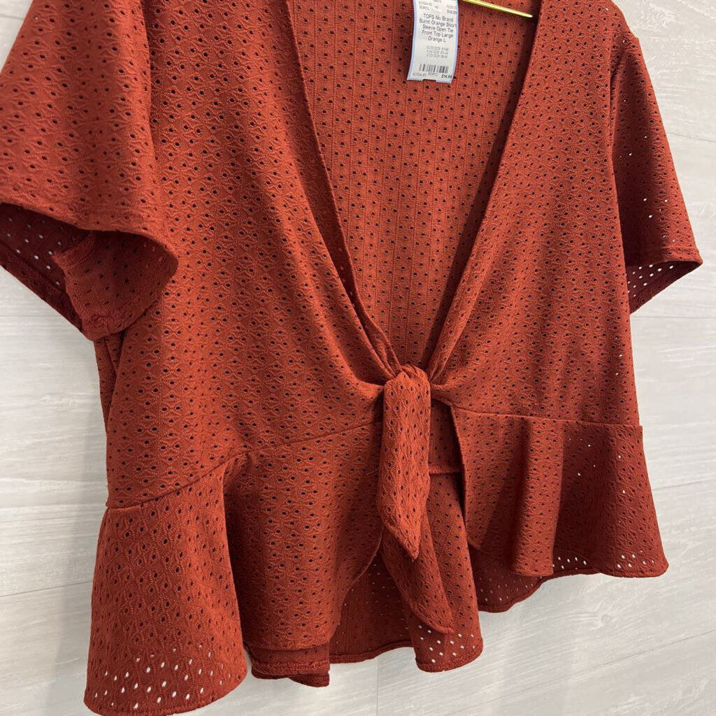 Burnt Orange Short Sleeve Open Tie Front Top Large