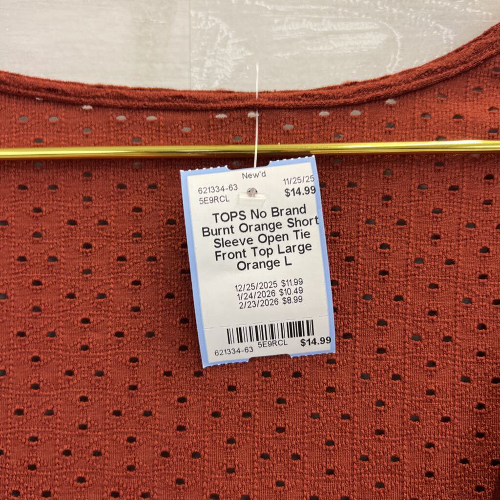 Burnt Orange Short Sleeve Open Tie Front Top Large
